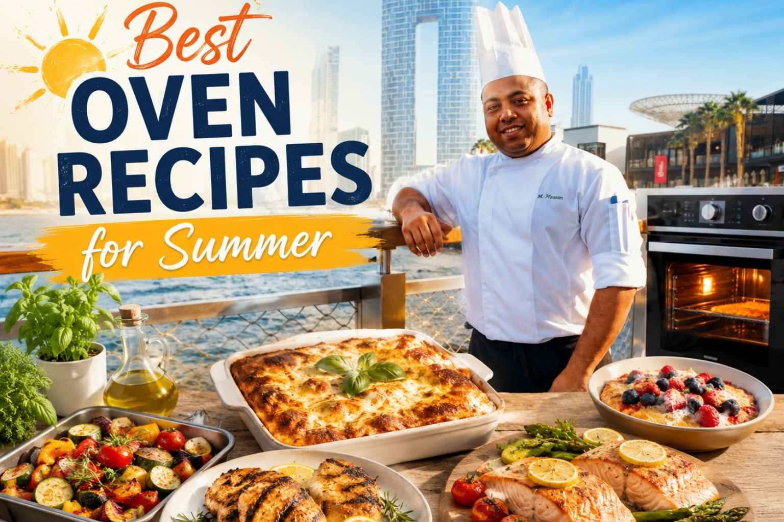 Chef Mossaraof with Best Oven Recipes for Summer including light oven-baked meals, seasonal ingredients, and flavorful summer recipes